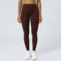 Pantalon de yoga taille haute sans couture pour femme, leggings de sport extensibles. - S / Marron