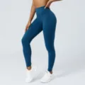 Mallas de yoga azul oscuro de talle alto, pantalones deportivos fitness push up sin costuras. - S / Azul Morandi