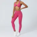 Ensemble soutiens-gorge de sport et leggings de yoga taille haute rose pour fitness femme. - M / Haut et Bas / Rose rouge