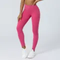 Mallas de yoga de talle alto sin costuras en magenta vivo para fitness, running y entrenamientos. - S / Rosa rojo