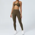 Ensemble yoga vert olive femme leggings fitness taille haute et soutien-gorge de sport variante. - M / Haut et Bas / Vert Militaire