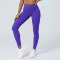 Hoge taille nude yoga legging voor dames naadloze sneldrogende fitness broek paars - Paars
