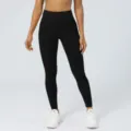 Pantalon de yoga noir taille haute pour femme, legging de sport extensible pour le fitness. - Noir