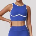 Reggiseno sportivo blu a contrasto top fitness imbottito per corsa yoga palestra abbigliamento - S (Consigliato 65B-70B) / Blu