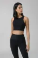 Ensemble de yoga noir pour femme taille haute fitness crop top et leggings tenue - S / Hauts / Noir