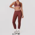 Women's polka dot two-piece yoga set, padded sports bra and high waist active leggings. - S (Suggested 85-100 Jin) / Rust red