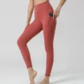 Legging de yoga taille haute pour femme en rouge rouille avec poche latérale pratique. - M / Bas / Rouge Violacé