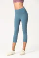 Damen Hohe Taille Gekürzte Yoga Hose Doppelseitig Gebürstet Atmungsaktive Fitness Leggings - Jeansblau