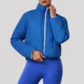 Dames opstaande kraag rits puffer jas korte winter warme bovenkleding sport jasje - S (Aanbevolen 40-50 kg) / Tops / Indigoblauw
