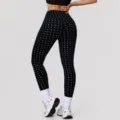 Zwarte zilveren stippen dames fitness yoga leggings met hoge taille sportkleding variant - S (Aanbevolen 42.5-50kg) / Zwart