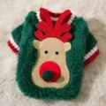 Cute Christmas reindeer pet fleece sweater, green warm two-leg dog clothes for winter and holiday. - Green Reindeer Fleece Apparel