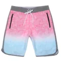 Detailed view of men gradient board shorts with zipper pockets and white drawstring. - Size 28 / 170# Red