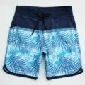 Pantaloncini da mare uomo asciugatura rapida, stampa foglie tropicali blu, vita elastica. - 069# Blu