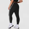 Schwarze Yoga-Hosen in Übergröße mit weißen Seitenstreifen, High Waist Fitness Leggings. - 1XL / Schwarz
