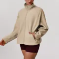 Mujer Otoño Invierno Cálido Suelto Forro Polar Casual Cuello Alto Cremallera Chaqueta - S / Albaricoque Claro