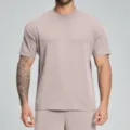 Men's dusty pink quick-dry short-sleeve athletic t-shirt, casual sportswear variant. - S / Tops / Oatmeal