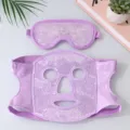 Set di maschera viso e maschera occhi rinfrescante in gel viola per il rilassamento cutaneo. - Maschera facciale con impacco di ghiaccio viola + maschera per gli occhi (Perle bianche)