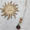 Silicone baby pacifier clip with wooden beads and metal clasp, cute baby teething toy accessory. - White Abacus Beads