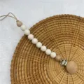 Handmade silicone wooden pacifier clip teething chain baby dummy holder soothing toy. - Beige