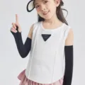 Ensemble de manchons de protection UV et haut sans manches pour sports d'été en plein air. - Modèle à boucle de doigt / Enfants-Noir
