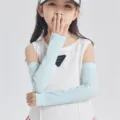 Manches de protection solaire en soie glacée pour extérieur sport, respirant anti UV. - Modèle à boucle de doigt / Enfant - bleu