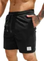 Men's solid color casual sports shorts with drawstring and textured fabric stylish and comfortable - M / Black