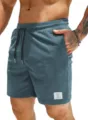 Men's casual corduroy shorts with drawstring and pocket, comfortable summer daily streetwear. - M / Blue