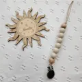 Catenella portaciuccio in silicone per neonati con perle di legno e clip in acciaio inox - Beige Maculato