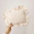 Nordic style ramie ruffled throw pillow, cute checked baby square cushion for nap time detail. - Non-Customized (Removable & Washable) / Coffee Plaid