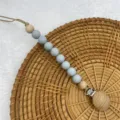 Silicone wooden baby pacifier clip teething toy soothing anti drop chain for infants. - Light Blue