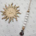 Portaciuccio in silicone con perline di legno e clip in acciaio inossidabile per neonati. - Bianco avorio