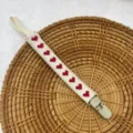 Vintage pastoral fabric baby pacifier chain with cute red heart embroidery and safe plastic clip. - Heart Plastic Clips