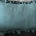 Kids muslin ruffle pillow rectangular cushion baby soothing pillow removable cover teal color - 45x33cm (Embroidery) / Green