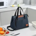 Borsa termica per pranzo blu con tracolla, elegante borsa portavivande isolata. - Blu Navy