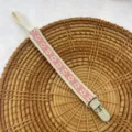 Vintage floral embroidered pacifier clip, aesthetic baby dummy strap, anti-drop soothing chain. - Pink Plastic Clips