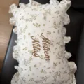 Kids muslin ruffle rectangular pillow with cute floral print and custom name embroidery. - 45x33cm (Embroidery) / Pink Floral