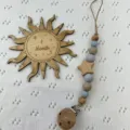 Pinza para chupete de madera silicona cuentas grises variante cadena denticion bebe. - Azul claro y gris claro