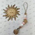 Set de cadena de chupete de silicona madera con tarjeta de hito para bebé recién nacido. - Rosa pastel y blanco