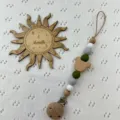 Cadena para chupete de silicona y madera con cuenta de oso de haya para la dentición - Verde oliva y gris claro
