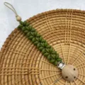 Silicone flower pacifier clip for baby, green beaded anti-drop soothing chain variation. - Olive Green Flat Beads