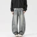 Graue Herren Casual Jeans weites Bein lose im Used Look gebogene Hosen Hauptansicht - S / Nostalgische Farbe