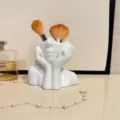 Creative human face makeup brush holder white resin desktop organizer for office desk - White