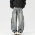 Graue Herren Jeanshose im lockeren Baggy Stil mit weitem Bein und modischer Waschung. - S / Nostalgische Farbe