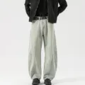 Herren graue gewaschene weite Baggy Jeans Hose, lässiger Vintage Distressed Denim Stil für Männer. - S / Schlammgelb