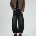 Herren, lockere, gewaschene schwarze Bogen-Jeans, lässige Streetwear, trendige Hose. - S / Geschliffenes Grau