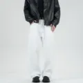 Herren lose passende weiße lässige gebogene Jeans Hose stylische Streetwear Bekleidung. - S / Weiß