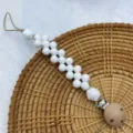 Silicone baby pacifier clip white beads wooden dummy chain soothing anti drop strap - White Bead