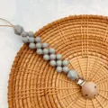 Handmade silicone pacifier clip with grey beads and wooden clip for babies soothing anti drop chain - Bean Green Round Beads