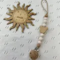 Cadena de chupete de silicona oso de madera mordedor de bebé con tarjeta de hito mensual. - Beige