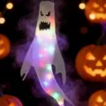 Glowing Halloween ghost windsock with colorful LED lights for outdoor garden tree decoration - Toothed luminous hair dryer ghost
